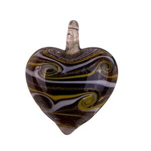 Vintage Unknown Multicolor Glass Heart Pendant Handmade Swirl Pattern
